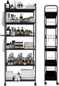 6 Tier 10in Slim Rolling Storage Cart with Handle, Mobile Shelving Unit with Wheels, Metal Wire Storage Rack with Baskets for Kitchen Bathroom Office Laundry Narrow Piaces