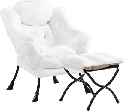 Cozy Lazy Chair and Ottoman, Large Contemporary Accent Lounge Chair Set, Leisure Upholstered Reading Armchair for Bedroom, Living Room, Dorm Rooms, Office