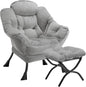 Lazy Chair with Folding Ottoman Modern Large Accent Chair,Contemporary Lounge Leisure Sofa Chair with Armrests Upholstered Sofa Armchair Reading Chair for Bedroom,Dorm&Office (Light Grey-f)