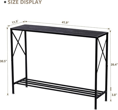 Wimarsbon Console Table,Multifunctional Sofa Side Table with Shelves,Behind Couch TV Tables with Metal Frame,Accent Display Stand for Hallway,Entrance (41.9" 2-Layer Black Frame)