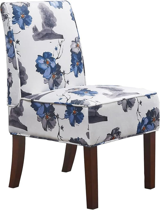 Chair Dining, Upholstered Dining Chair, Accent Chair with Solid Wood Legs and Padded Seat, White Velvet with Ink Paint Pattern Armless Accent Chair for Living Room, Bedroom, Kitchen…