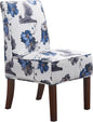 Chair Dining, Upholstered Dining Chair, Accent Chair with Solid Wood Legs and Padded Seat, White Velvet with Ink Paint Pattern Armless Accent Chair for Living Room, Bedroom, Kitchen…