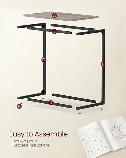 VASAGLE C Shape End Table, Small Coffee Table For Couch Or Sofa, Industrial Side Table In Living Room, Bedroom, 13.8 x 21.7 x 26 Inches, Greige and Classic Black ULNT052B02