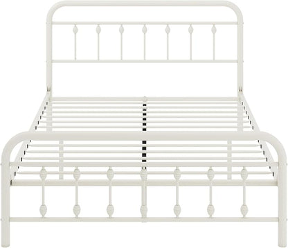 Allewie 14 Inches Full Size Metal Platform Bed Frame with Victorian Style Iron-Art Headboard/Footboard, Mattress Foundation, Easy Assembly, Under Bed Storage, No Box Spring Required, Off White