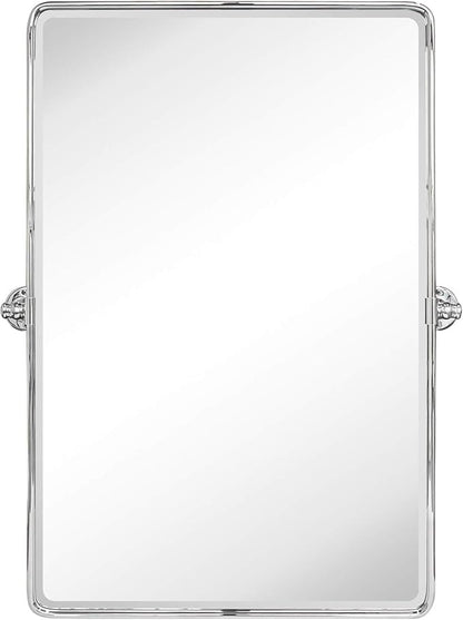 TEHOME 27 x 35'' Farmhouse Chrome Metal Framed Pivot Rectangle Bathroom Mirror Tilting Beveled Vanity Mirrors for Wall