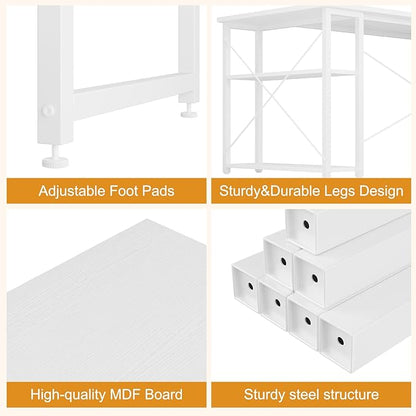L Shaped Computer Desk with Reversible Shelves, 40 Inch Small Corner Desk with Storage Bag, Gaming Desk Computer Table Study Writing Desk for Home Office Small Space, White