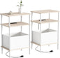 Small Side Table with Charging Station, Set of 2 End Table for Small Spaces, Slim Nightstand with Outlet,Sofa Beside Table, 3-Tier Storage Shelf,Living Room, Bed Room, Natrual Oak