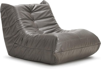 Hobestluk Giant Bean Bag Chair Lazy Floor Sofa, Memory Foam Fireside Sofa for Adults, Big Beanbag Faux Leather Armless Chair for Living Room Bedroom Dorm Office (Grey, Single)