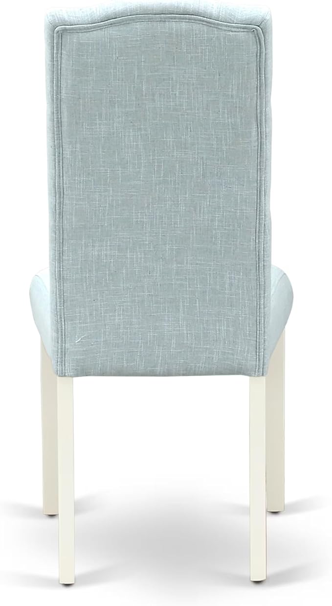East West Furniture V077CE215-9 9 Piece Dining Room Set Includes a Rectangle Kitchen Table with V-Legs and 8 Baby Blue Linen Fabric Upholstered Parson Chairs, 40x72 Inch, Multi-Color