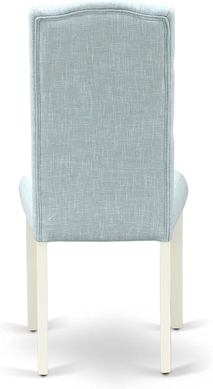 East West Furniture V077CE215-9 9 Piece Dining Room Set Includes a Rectangle Kitchen Table with V-Legs and 8 Baby Blue Linen Fabric Upholstered Parson Chairs, 40x72 Inch, Multi-Color