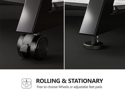 FITUEYES Design Corner TV Stand for 32 43 50 55 65 Inch TVs, Small Spaces Floor TV Stand Rolling TV Cart for LCD/LED Flat Curved Screens, Modern Living Room Television Stands, Eiffel Series, Black