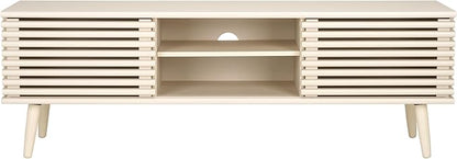 SAFAVIEH Averi TV Stand for up to 65" Flatscreen – White Wash, 2 Sliding Doors with Interior Storage, 2 Open Shelves, Entertainment Media Console (MED9637D)