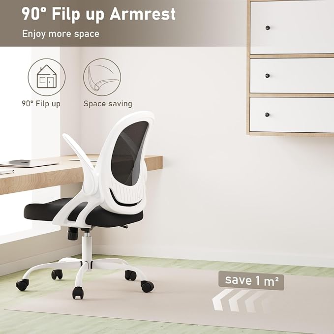 Home Office Chair Work Desk Chair Comfort Ergonomic Swivel Computer Chair, Breathable Mesh Desk Chair, Lumbar Support Task Chair with Wheels and Flip-up Arms and Adjustable Height