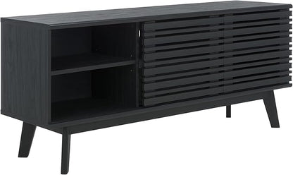 SAFAVIEH ESMA TV Stand for up to 60" Flatscreen – Black, Low Sideboard with 2 Sliding Doors, 1 Open Shelf, 1 Drawer, Entertainment Media Console (MED9638B)