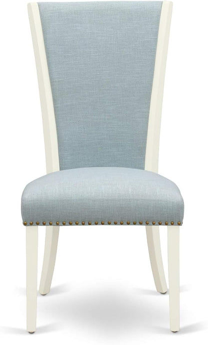 East West Furniture DOVE5-LWH-15 5 Piece Dining Table Set Includes a Rectangle Kitchen Table with Butterfly Leaf and 4 Baby Blue Linen Fabric Upholstered Chairs, 42x78 Inch, Linen White
