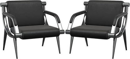wonline 2Pcs Waiting Room Chair with Armrest Black PU Leather Office Furniture, Office Guest Seating Lobby Conference Reception Chairs for Airport Clinic Hospital Bank Salon Barber(Black)