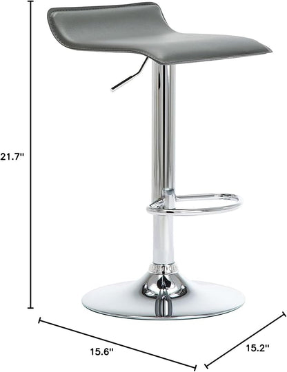 NOBPEINT Contemporary Chrome Air Lift Adjustable Swivel Bar Stool, Set of 2, Gray