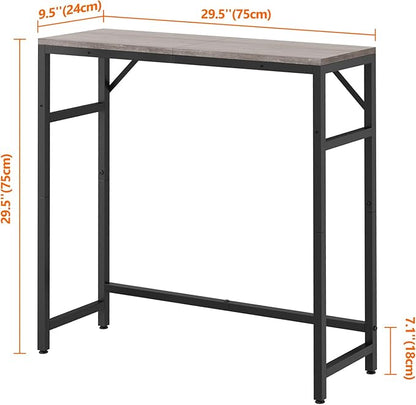 Narrow Console Table, 29.5" Small Entryway Table, Sofa Table with 2 Support Bar, Industrial Couch Table, Thin Side Table, Display Tables for Living Room, Hallway, Bedroom, Foyer, Grey