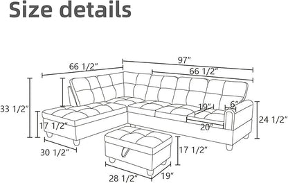 L Shaped Sectional Couches for Living Room, Modern Modular Sectional Sofa with Ottoman Storage, Comfy L Shaped Couch with Chaise for Bedroom Apartment Furniture, White