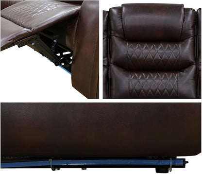 Recliner Chair, Leather Recliner Home Theater Seating, Electric Reclining Chair with USB Ports and Cup Holders, Breathing Chair with Hidden Arm Storage, Dark Brown