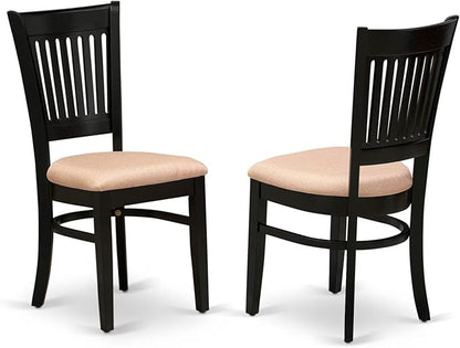 East West Furniture ANVA3-BLK-C 3 Piece Modern Dining Table Set Contains a Round Kitchen Table with Pedestal and 2 Linen Fabric Dining Room Chairs, 36x36 Inch, Black