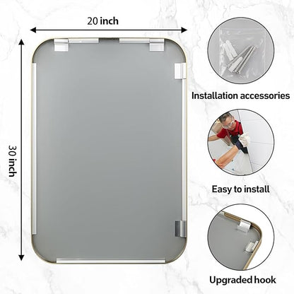 20x30 Inch Gold Bathroom Mirror, Brushed Gold Metal Framed Rectangular Mirror with Rounded Corner, Bathroom Vanity Mirror for Bedroom or Living Room, Horizontal/Vertical