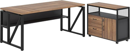 Tribesigns 63" Executive Desk with Reversible File Cabinet, Large L-Shaped Office Desk with Drawers, Business Furniture Workstation for Home Office