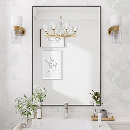 Koonmi Black Rectangle Wall Mirror, 20x30 Inch Bathroom Mirror, Aluminum Frame Vanity Mirror for Entryway, Living Room, Bedroom Bathroom, Hangs Horizontally or Vertically