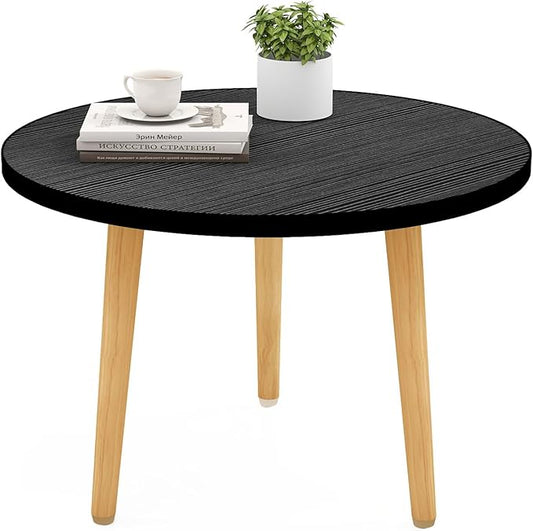 Round Coffee Table Low Table with 3 Solid Wood Sturdy Legs, Floor Table Desk for Sitting on The Floor, Storage and Living Room Furniture (Black)