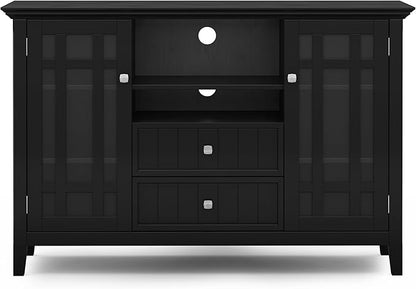 SIMPLIHOME Bedford Solid Wood 53 inch Wide Transitional TV Media Stand in Black for TVs up to 60 inches for The Living Room and Entertainment Center