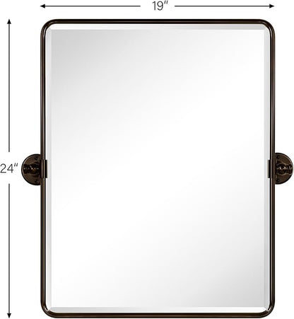 TEHOME 20x24'' Oil Rubbed Bronze Pivot Bathroom Vanity Mirror 24x20'' Metal Framed Dark Bronze Rectangle Tilting Beveled Vanity Mirrors for Wall