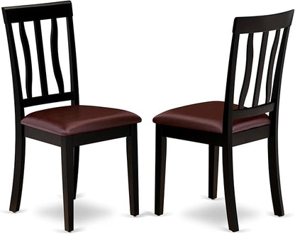 East West Furniture HLAN5-BCH-LC 5 Piece Dining Set Includes a Round Dining Table with Pedestal and 4 Faux Leather Kitchen Room Chairs, 42x42 Inch, Black & Cherry