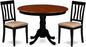East West Furniture HLAN3-BCH-C 3 Piece Modern Dining Table Set Contains a Round Wooden Table with Pedestal and 2 Linen Fabric Kitchen Dining Chairs, 42x42 Inch, Black & Cherry