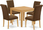 East West Furniture OXBR5-OAK-18 5 Piece Dining Room Furniture Set Includes a Square Dining Table and 4 Brown Linen Linen Fabric Upholstered Chairs, 36x36 Inch, Oak
