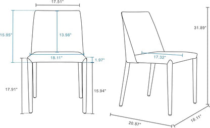 Manhattan Comfort Paris Modern Saddle Leather Dining Chairs, Metal Frame, Comfortable Padded Seat, Fully Assembled Kitchen Accent Furniture, Set of 2, Clay