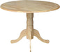 IC International Concepts, 42" Round Dual Drop Leaf Pedestal Dining Table, Solid Real Wood, Sturdy Parawood, Natural