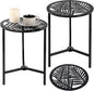 2 Packs 13" Metal Outdoor Side Tables Small Black Outside End Table for Patio Round Accent Corner Stand for Small Spaces Weather-Resistant Coffee Table for Balcony Porch Plant Stand, Pinna Form Leaf