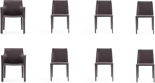 Manhattan Comfort Paris 8-Piece Leather Dining Chair and Armchair Set, Upholstered in Luxurious Saddle Material, Metal Frame, Ideal for Industrial and Coastal Homes, No Assembly, Grey