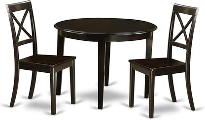 East West Furniture BOST3-CAP-W 3 Piece Modern Dining Table Set Contains a Round Kitchen Table and 2 Dining Chairs, 42x42 Inch, Cappuccino
