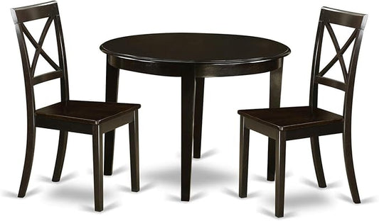 East West Furniture BOST3-CAP-W 3 Piece Modern Dining Table Set Contains a Round Kitchen Table and 2 Dining Chairs, 42x42 Inch, Cappuccino