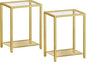 HOOBRO Set of 2 Side Tables, 2-Tier End Table, Nightstands for Tight Spaces, Tempered Glass Bedside Tables, Modern Metal Frame, for Office, Bedroom, Living Room, Study, Gold GD76BZP201