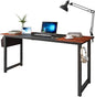 Decoholic 63 Inch Home Office Computer Two-Color Panel Desk with Storage Bag and Hook, Black, Sandalwood Color, Industrial Modern Laptop Desk