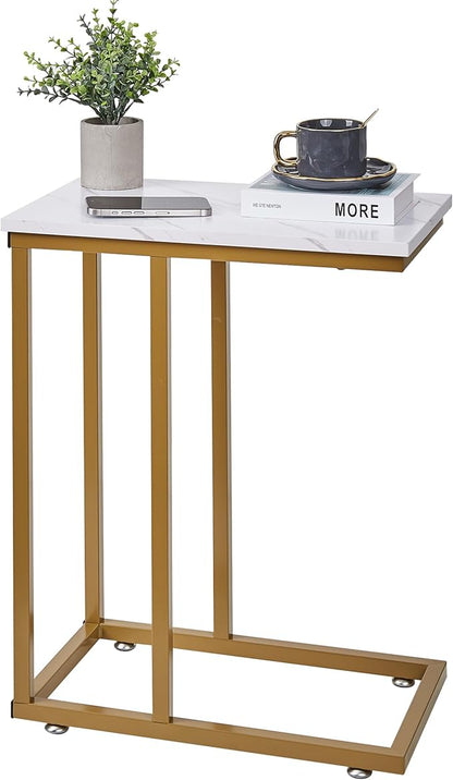 VECELO C Shaped End Side Table for Sofa Couch and Bed Snack TV Tray for Living Room Bedroom, 1 Set, Gold