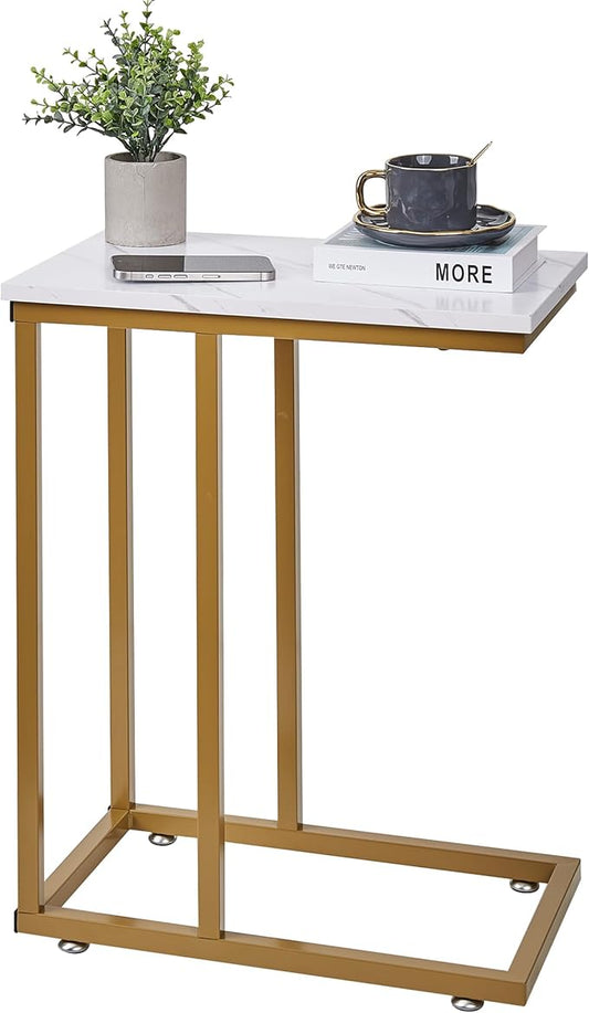 VECELO C Shaped End Side Table for Sofa Couch and Bed Snack TV Tray for Living Room Bedroom, 1 Set, Gold