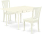 East West Furniture MZAV3-LWH-W 3 Piece Dinette Set for Small Spaces Contains a Rectangle Dining Table with Dropleaf and 2 Dining Chairs, 36x54 Inch, Linen White