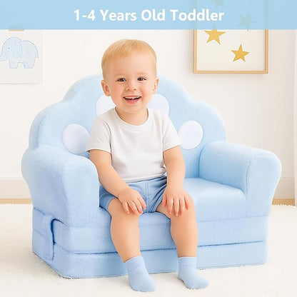 MONKISS Cat Paw Kids Couch, Toddler Chairs Comfy, Toddler Couch Bed Fold Out, Baby Lounge Chair, Birthday Gift for Girls, 1-4 Years Old, SF06, Blue