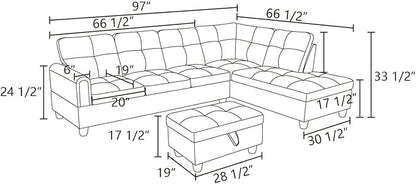 L Shaped Sectional Couches, Leather Modular Sectional Sofa with Ottoman Storage, Modern Lounge Sofa with Chaise for Living Room, Bedroom, Small Spaces, Gray