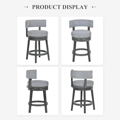 COLAMY Swivel Counter Height Bar Stools Set of 4, 25 Inch Modern Upholstered Kitchen Island Barstools with Back, Wood Swivel Bar Chairs for Counter Bar Dining Room, Grey