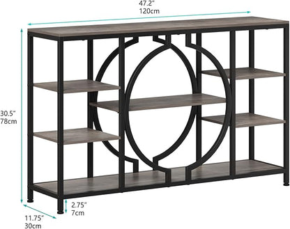 GiftGo 47" Industrial Console Tables for Entryway Rustic Sofa Table Behind Couch 4 Tier Wooden Shelves Entry Table with Storage for Foyer, Hallway, Front Door,Living Room (Retro Grey, 47")