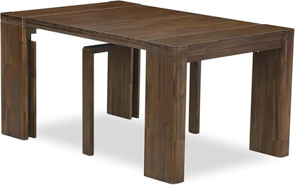 X02DA-208-32 5-Pc Mid Century Dining Table Set contains an Extendable Rectangle Kitchen Table, 2 Polyester Dining Chairs and 2 Modern Benches, 39x120 Inch, Antique Walnut